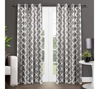 Exclusive Home Curtains - EH7920-02 2-X84G Modo - Par de Paneles de Cortinas geométricas metálicas con Ojales en la Parte Superior, 54 x 84 Pulgadas, Perla Negra, 2 Piezas