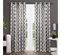 Exclusive Home Curtains Exclusive Home Modo - Par de Paneles de Cortinas geométricas metálicas con Ojales en la Parte Superior, 54 x 96 Pulgadas, Color Perla Negra, 2 Unidades