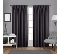 Exclusive Home Curtains - Par de Paneles de Cortinas Opacas de Sarga de satén para oscurecer la habitación, Plisadas/pestañas Ocultas en la Parte Superior, 213,4 cm de Largo, Color carbón
