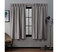 Exclusive Home Curtains - Par de Paneles de Cortinas Opacas de Sarga de satén para oscurecer la habitación, Plisadas/pestañas Ocultas en la Parte Superior, 160 cm de Largo, Color Gris veridiano