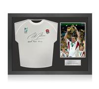 Exclusive Memorabilia Camiseta de Rugby firmada por Martin Johnson, con inscripción. Marco icónico.