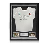 Exclusive Memorabilia Camiseta de Rugby firmada por Martin Johnson, con inscripción. Marco Superior.