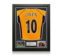 Exclusive Memorabilia Camiseta de visitante del Liverpool del año 2000 firmada por Michael Owen. Enmarcada.