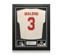 Exclusive Memorabilia Camiseta de visitante del Milan 1994 firmada por Paolo Maldini. Enmarcada.