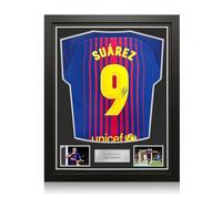 Exclusive Memorabilia Camiseta del Barcelona firmada por Luis Suárez: lámina para Aficionados. Enmarcada.