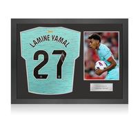 Exclusive Memorabilia Camiseta del Barcelona número 27 firmada por Lamine Yamal. Marco icónico