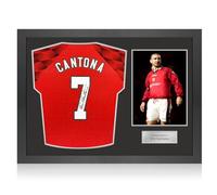 Exclusive Memorabilia Camiseta del Manchester United 1996-98 firmada por Eric Cantona. Marco icónico.
