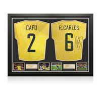 Exclusive Memorabilia Camisetas de Brasil firmadas por Cafú y Roberto Carlos. Enmarcadas.