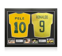 Exclusive Memorabilia Camisetas de Brasil firmadas por Pelé y Ronaldo De Lima. Enmarcadas