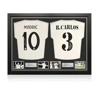 Exclusive Memorabilia Camisetas del Real Madrid firmadas por Luka Modric y Roberto Carlos. Enmarcadas.