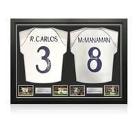 Exclusive Memorabilia Camisetas del Real Madrid firmadas por Roberto Carlos y Steve McManaman. Enmarcadas.