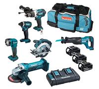MAKITA Kit DLX6104TX2 (DHP458 + DTD152 + DSS610 + DJR186 + DGA452 + DML815 + 3 x 5,0 Ah + DC18RD + LXT600)