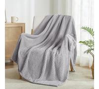 Exclusivo Mezcla Manta para Cama y Sofá, con Jacquard 3D de Gofre, Manta Polar Suave y Cálida, para Toda Estación, Lavable a Máquina y Secable, 130 x 170 cm, Gris Claro