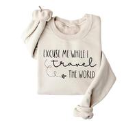 Excuse Me While I Travel The World' - Sudadera de forro polar para mujer, beige, M