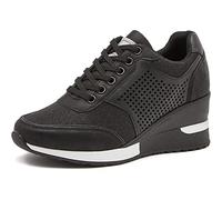 EXECAB Zapatillas de Deporte con cuña para Mujer, Zapatillas con Cordones de tacón de 3,15 ", Zapatos de Plataforma de tacón Oculto Antideslizantes, Zapatos de Boda para Caminar,Negro,35