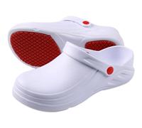 EXECAB Zapatos de Chef Resistentes al Aceite, Zuecos para Hombres y Mujeres, Zapatos de Cocina Antideslizantes, Zapatos de Trabajo de Seguridad para jardín con cómoda Plantilla Deportiva,Blanco,39