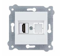 EXEN - Toma de Pared HDMI - Blanco, Montaje Empotrable Toma de Pared con Enchufe - 1x Puerto HDMI - All-in-One Compatible con Las Series KARELL/ODAK/COMFORT - 269/01E