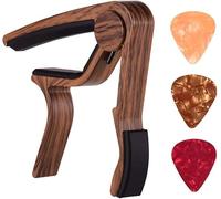 EXENXA Afinador de Guitarra Guitarra de 6 Cuerdas Aleación de Aluminio Color de Madera Capo de Guitarra, con 3 púas Accesorios para Guitarra, Yellow