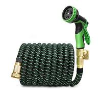 EXENXA Manguera de jardín extensible extrafuerte, accesorios de latón macizo, la mejor manguera de agua flexible sin torceduras (color: azul, tamaño: 75 pies) (verde 100 pies) (verde 25 pies)