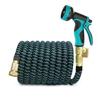 EXENXA Manguera de jardín extensible extrafuerte, accesorios de latón macizo, la mejor manguera de agua flexible sin torceduras (color: azul, tamaño: 75 pies) (verde 100 pies) (azul 75 pies)