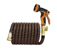 EXENXA Manguera de jardín extensible extrafuerte, accesorios de latón macizo, la mejor manguera de agua flexible sin torceduras (color: azul, tamaño: 75 pies) (verde 100 pies) (naranja 25 pies)