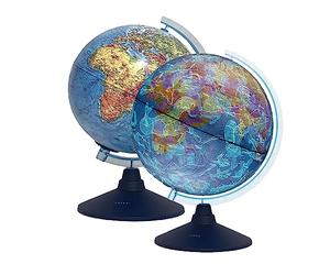 Exerz 21cm Globo terráqueo iluminado - Mapa en inglés - Mapa físico Diurno/Constelación de estrellas con iluminación (21 cm nuevo)