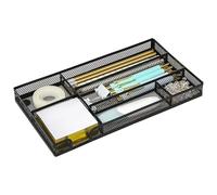 Exerz Bandeja organizadora de malla, inserto de cajón de escritorio de metal con 6 compartimentos, organizador apilable de cajones de oficina para papelería, maquillaje y accesorios