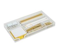 Exerz Bandeja organizadora de malla, inserto de cajón de escritorio de metal con 6 compartimentos, organizador apilable de cajones de oficina para papelería, maquillaje y accesorios (blanco)