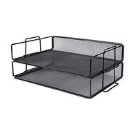 Exerz Bandeja Portadocumentos 2 Piezas de Malla - Apilable/Bandeja Oficina/Clasificador de Papel/Escritorio Organizador Multifuncional/Soporte de Archivo para Oficina, Escuela (Negro)