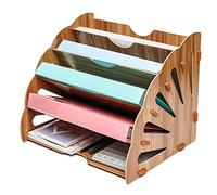 EXERZ Bandejas de archivo de madera, grandes de madera para escritorio de oficina, papelería, organizador de archivos, bandeja divisora para papel A4, revistas, documentos y documentos
