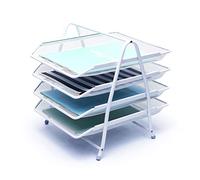 EXERZ Bandejas de Cartas de 4 Capas, clasificador de Papel de pie - Organizador de Escritorio - Soporte para Archivos, Estante de Archivos de Metal de Malla de Alambre - Blanco