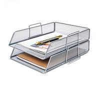 Exerz Capa De 2 Clasificadores De Papel De Malla/Organizador De Escritorio/con Divisor Adicional/Soporte De Notas En La Parte Superior: Oficina, Escuela(Plata X 2)