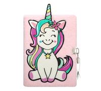 Exerz Diario con Unicornio y Cerradura - A5 Cuaderno de Peluche Rosa 22 x 16 cm - Con Candado y Llaves - Ideal para Niñas, Escuela y Regalos