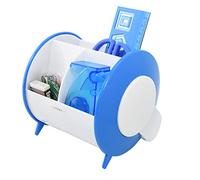 Exerz EX8986 Organizador de Escritorio giratorio con Artículos de Oficina/Portalápices - Tijeras de Seguridad (NO afilada), Regla, Dispensador de Cinta, Goma de Borrar, Clips INCLUIDO (Azul)