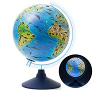 Exerz Globo iluminado de 25 cm Zoo-Geo con luz LED sin cable, 2 en 1, día y noche, mapa de inglés, mapa físico y zoológico, globo de luz, educativo y divertido, para la escuela, niños, familia