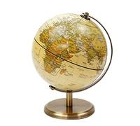 Exerz Globo Terráqueo Antiguo 14 cm con Mapa Español y Base de Metal | Diseño compacto de escritorio acabado bronce mapa político para estudio oficina decoración y regalo educativo