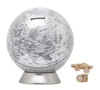 Exerz Huchas Globo Diámetro 16cm/ Caja De Dinero Alcancía - Mapa de Ingles - Globos Terráqueos Mapa Político - Plata
