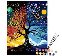 Exerz Kit de pintura por números, lienzo de 30 x 40 cm con pigmento acrílico, pinceles y accesorios (árbol)