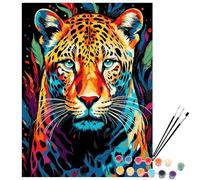 Exerz Kit de pintura por números, lienzo de 30 x 40 cm con pigmento acrílico, pinceles y accesorios (leopardo)