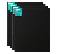 Exerz Lienzo negro preestirado de 40 x 50 cm, 4 unidades, 100% algodón, 280 g/m², triple imprimación, sin ácidos, grano medio, lienzo enmarcado de 1,7 cm para acrílico y pintura al óleo