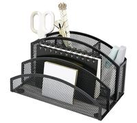 Exerz Organizador de escritorio de malla - Soporte para cartas de 3 niveles con 4 compartimentos - Negro - Bandeja de metal para oficina, hogar, escuela