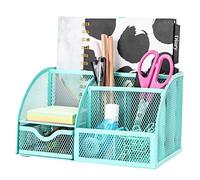 Exerz Organizador de Escritorio Multicompartimentos, Portalápices de Malla Metálica para Oficina y Hogar - Turquesa