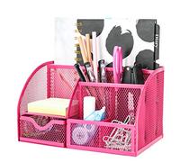 EXERZ Organizador de escritorio/organizador de escritorio de malla, organizador multifuncional con 7 compartimentos, color rosa