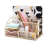 EXERZ Organizador de escritorio/organizador de escritorio de malla, organizador multifuncional con 7 compartimentos, color dorado