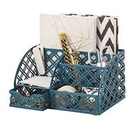 EXERZ Organizador de escritorio/organizador de escritorio de malla, soporte multifuncional con 7 compartimentos (azul egeo)