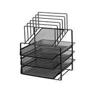 Exerz Organizador Oficina/Bandejas de 3 Capas de Alambre con 5 separadores de Malla - Bandeja Oficina/Clasificador de Papel/Escritorio Organizador/Bandeja Portadocumentos - Plata
