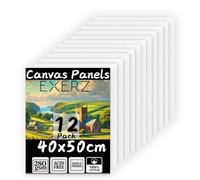 Exerz Paneles de lienzo de 40 x 50 cm, 12 piezas, tablero de lienzo de 3 mm, 280 g/m², 100% algodón, en blanco, triple imprimación, sin ácidos, grano medio, aceite y acrílico