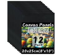 Exerz Paneles de Lienzo Negro 20x25cm, 12 piezas, 3 mm de Grosor, 280 g/m², 100% Algodón, Triple Imprimación, Sin Ácidos, Grano Medio - Óleo y Acrílica