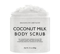 Exfoliante corporal de leche de coco de 10 oz, fabricado con sal marina muerta y aceites esenciales, anticelulitis, marcas elásticas y venas varicosas. Brooklyn Botany