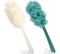 Exfoliante de 2 paquetes para ducha, cepillo de ducha con esponja Loofah con mango largo, accesorios de baño para cepillos corporales